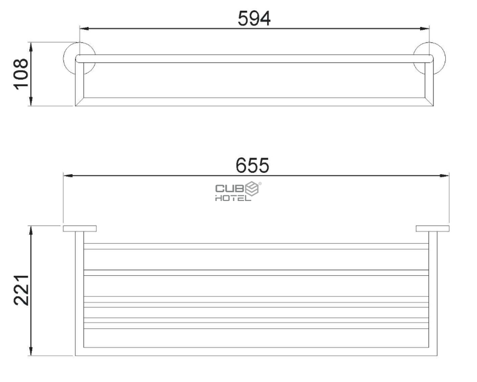 Shelf with Towel Rail 655mm Black
